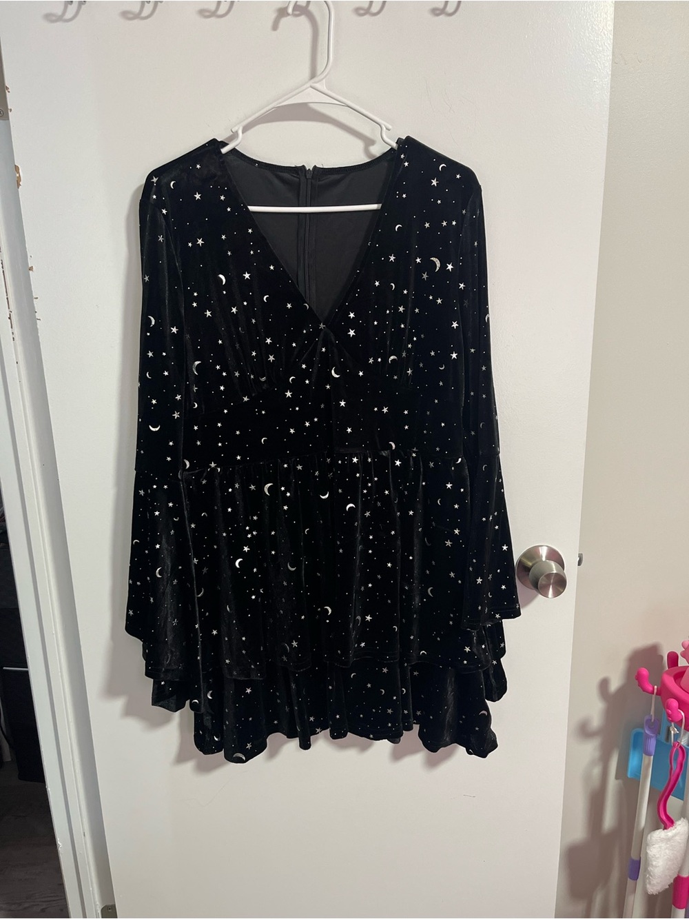 Black Velvet Long-Sleeve Star & Moon Tiered Fairy Dress
